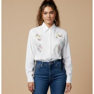 Las Olas Embroidered Hummingbird Floral Blouse Size M Glitter Cottagecore Fairy